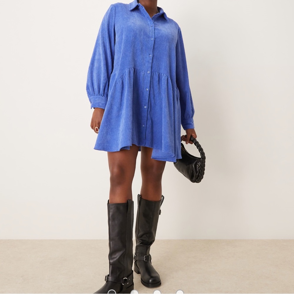ASOS DESIGN Curve cord smock mini dress with peplum hem